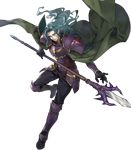  armor armored_boots blue_hair boots cape fire_emblem fire_emblem:_seima_no_kouseki fire_emblem_heroes full_body gloves highres holding holding_weapon long_hair long_sleeves looking_away male_focus official_art p-nekor pants polearm shoulder_armor smirk solo spear transparent_background valter weapon 