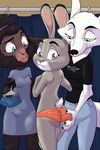  2017 akiric anthro arctic_fox butt butt_grab canine caprine cheek_tuft clothed clothes_hanger clothing dipstick_ears disney english_text female fitting_room fox group hand_on_butt holding_object judy_hopps lagomorph looking_back mammal panties purple_eyes rabbit rear_view sharla_(zootopia) sheep skye_(zootopia) smile standing text topless tuft underwear wool zootopia 