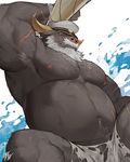  2017 ahab barely_visible_genitalia barely_visible_penis beard belly bovine clothing facial_hair gomtang hat horn male mammal muscular muscular_male navel nipples old scar subtle_penis tokyo_afterschool_summoners torn_clothing 