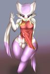  balls chinese_clothing clothing erection kemosara_(artist) looking_at_viewer male mienshao nintendo penis pok&eacute;mon red_eyes simple_background smile solo tongue tongue_out video_games 
