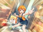  armpits bang_dream! blush dress green_eyes kitazawa_hagumi orange_hair overalls short_hair smile 