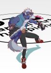  2009 afd-yred anthro black_nose blue_fur clothed clothing eyewear footwear fur gloves goggles goggles_on_head male nintendo pants shoes solo standing star_fox summer_wars video_games wolf_o&#039;donnell 