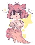  &lt;3 &lt;3_eyes anthro areola big_breasts bow breasts cat clothed clothing cute fangs feline female fur hair looking_at_viewer mammal monimochi pink_fur pink_hair pink_tail smile solo standing star sugar_(gats) text 