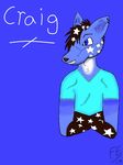  artist blue_eyes canine clothing mammal shirt smile star wolf 