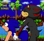  2016 anal anal_penetration ancient-onyx animated anthro beige_skin black_fur black_nose blue_fur butt clenched_teeth clothing eyes_closed fur gloves green_eyes hedgehog male male/male mammal open_mouth penetration penis red_fur sex shadow_the_hedgehog sonic_(series) sonic_the_hedgehog teeth tree video_games white_fur 