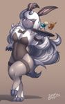  2017 absol beverage big_breasts blush breasts bunny_costume bunny_ears_(disambiguation) clothing costume feline female hi_res legwear mammal nintendo pok&eacute;mon solo stockings video_games zinfyu 