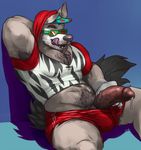 anthro canine clothed clothing cum erection glitter_trap_boy hat humanoid_penis male male_focus mammal mascot muscular old_spice penis presenting simple_background solo uncut wolf wolfthorn_(old_spice) 