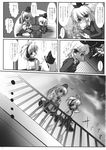  comic dress earmuffs greyscale hat highres izumi_yukiru japanese_clothes monochrome mononobe_no_futo multiple_girls page_number pointy_hair pom_pom_(clothes) ponytail skirt sleeveless soga_no_tojiko tate_eboshi touhou toyosatomimi_no_miko translated wide_sleeves 