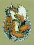  anthro black_hair breasts canine covering covering_breasts emerald_(gem) female fox fur gem green_eyes hair jewelry mammal necklace nude red_fox red_fur sandy_schreiber solo white_fur 