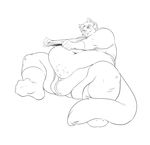  anthro blush boosterpang bulge clothing feline greyscale legwear male mammal monochrome obese overweight socks solo stomach_hair tight_clothing 