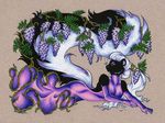  anthro black_fur clothed clothing dress female flower fur gloves hair leaf mammal multicolored_hair plant purple_eyes purple_fur purple_hair sandy_schreiber simple_background skunk solo two_tone_hair white_fur white_hair wisteria_(flower) 