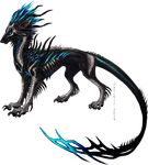  2014 alpha_channel ambiguous_gender black_horn black_nose blue_eyes claws dragon feral horn simple_background solo standing tatchit transparent_background 