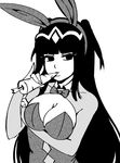 akairiot animal_ears breasts bunny_ears bunnysuit carrot cleavage fire_emblem fire_emblem:_kakusei fire_emblem_heroes greyscale highres large_breasts long_hair monochrome solo tharja tiara white_background 