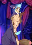  2017 5_fingers abs anthro athletic bedroom_eyes big_hands biped black_nose blue_eyes blue_hair blue_penis brown_fur brown_nipples brown_stripes canine cheek_tuft curtains digital_drawing_(artwork) digital_media_(artwork) ears_back erection eyebrows facial_markings fluffy fluffy_tail fur gesture girly gloves_(marking) hair half-closed_eyes hand_on_leg hand_on_thigh hatching_(technique) humanoid_hands humanoid_penis inner_ear_fluff inside leaning leaning_forward lighting long_tail looking_at_viewer male mammal markings multicolored_fur navel nipples nude one_leg_up outline penis portrait presenting presenting_penis raised_eyebrow ryarik seductive shadow short_hair side_view smile sofa solo standing striped_fur stripes table tan_fur three-quarter_portrait tuft watermark white_fur 