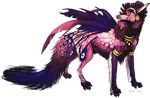  4_toes alpha_channel ambiguous_gender canine feathers feral fur hybrid mammal paws pink_fur pink_nose purple_fur simple_background solo tatchit toes transparent_background 