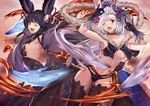  ;d ;o animal_ears backless_outfit bell black_gloves black_hair black_legwear blue_eyes breasts choker cleavage cosplay costume_switch dress erune fangs fox_shadow_puppet from_side gloves granblue_fantasy hair_bell hair_ornament jingle_bell large_breasts looking_at_viewer medium_breasts midriff multiple_girls navel one_eye_closed open_mouth outstretched_arms pak_ce red_eyes sideboob silver_hair smile socie_(granblue_fantasy) socie_(granblue_fantasy)_(cosplay) thighhighs underboob yuel_(granblue_fantasy) yuel_(granblue_fantasy)_(cosplay) 