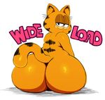  2017 anthro big_butt butt cat feline fur garfield garfield_(series) half-closed_eyes hi_res huge_butt looking_at_viewer male mammal simple_background sitting smile solo sssonic2 text thick_thighs 