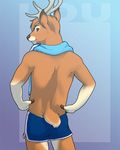  2013 anthro antlers biped blue_bottomwear blue_clothing blue_underwear boxers_(clothing) brown_fur brown_nose brown_tail cervine character_name clothed clothing deer digital_media_(artwork) eclipsewolf fur gradient_background grey_horn hands_on_hips horn looking_at_viewer looking_back lou_(stripes) male mammal multicolored_fur multicolored_tail orange_eyes portrait rear_view short_tail simple_background small_tail smile snout solo standing three-quarter_portrait topless towel towel_around_neck two_tone_fur two_tone_tail underwear white_fur white_tail 