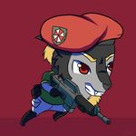  beret blonde_hair canine capcom chibi gun hair hat invalid_background invalid_tag male mammal military ranged_weapon resident_evil rifle ubcs umbrella video_games weapon wolf 