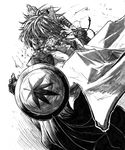  animal_ears arm_guards blood detached_sleeves fingerless_gloves gloves greyscale inubashiri_momiji koyubi_(littlefinger1988) leaf maple_leaf monochrome shield short_hair solo sword tail touhou weapon wolf_ears wolf_tail 