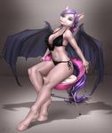  2017 anthro bat_pony bikini breasts clothing eyelashes fan_character female hair hooves mammal membranous_wings midriff my_little_pony mykegreywolf navel purple_hair sitting smile swimsuit wings 