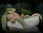  2017 alligator anthro bedroom_eyes belly blush boat crocodilian digital_media_(artwork) erection gator_(artist) half-closed_eyes hat holding_penis humanoid_penis looking_at_penis male masturbation moobs mostly_nude musclegut muscular penis precum reptile scales scalie seductive slightly_chubby smile solo swamp uncut vehicle yellow_eyes 