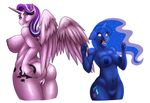  2017 anthro anthrofied areola butt cutie_mark duo equine feathered_wings feathers female friendship_is_magic hair hi_res horn mammal megablack0x my_little_pony navel nude open_mouth princess_luna_(mlp) pussy simple_background starlight_glimmer_(mlp) unicorn white_background winged_unicorn wings 