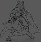  anthro cat catfolk cloak clothing dagger feline female frostwyrm102 fur hair mammal melee_weapon simple_background traditional_media_(artwork) weapon 