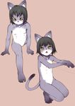  black_hair cat flat_chested furry j7w multiple_nipples pussy yellow_eyes 