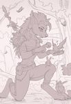  anthro avian barefoot bird canine clothed clothing day detailed_background digitigrade druid female fur grass hair kneeling magic_user mammal outside sketch smile tribal_spellcaster video_games warcraft were werewolf worgen yakovlev-vad 