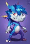  2017 blue_hair chibi claws digimon dragon fan_character hair hi_res lizard male missyazriel red_eyes reptile scalie simple_background smile solo toe_claws vee4eva veemon vmon yami_(character) yami_the_veemon 