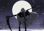  ankle_boots backlighting benbe black_footwear blurry blurry_background boots cloak commentary_request fate_(series) full_body full_moon fur_collar gray_(lord_el-melloi_ii) green_eyes grey_hair grey_skirt highres holding holding_weapon hood hood_up jersey jitome legs_apart looking_at_viewer lord_el-melloi_ii_case_files moon motion_blur night night_sky parody plaid plaid_skirt rwby scythe short_hair sketch skirt sky snowing solo spikes standing style_parody thighhighs weapon weapon_connection winter zettai_ryouiki 