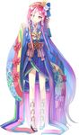  absurdly_long_hair bow_(weapon) full_body hair_ornament hair_over_one_eye jurakudai_(oshiro_project) long_hair official_art oshiro_project oshiro_project_re pink_hair red_eyes sho_(runatic_moon) solo transparent_background very_long_hair weapon white_legwear 