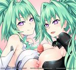  2girls blush bodysuit breast_press breasts choujigen_game_neptune cleavage commentary_request covered_nipples dual_persona gloves green_hair green_heart hetero kami_jigen_game_neptune_v large_breasts long_hair looking_at_viewer multiple_girls multiple_paizuri neptune_(series) nipples open_mouth paizuri penis pink_background ponytail pov power_symbol purple_eyes sereneandsilent shiny shiny_hair shiny_skin solo_focus symbol-shaped_pupils symmetrical_docking tied_hair uncensored upper_body very_long_hair 