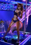  anthro breasts canine clothed clothing dancing elvofirida female licking licking_lips mammal pole pole_dancing smile solo_focus standing strip_club tongue tongue_out 