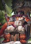  abs anthro asger_hijlordian balls chair dragon erection fishbook5 jiandou king male melee_weapon nipples nude penis polearm royalty sitting solo spear throne weapon 