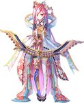  absurdly_long_hair bow_(weapon) floral_print full_body hair_ornament hair_over_one_eye holding holding_bow_(weapon) holding_weapon jurakudai_(oshiro_project) long_hair official_art oshiro_project oshiro_project_re pink_hair red_eyes sho_(runatic_moon) solo thighhighs transparent_background very_long_hair weapon white_legwear 