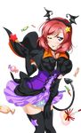  ;p artist_request bat_wings blush bow candy choker collarbone dancing_stars_on_me! demon_tail dress elbow_gloves food gloves hair_ornament halloween holding looking_at_viewer love_live! love_live!_school_idol_festival love_live!_school_idol_festival_after_school_activity love_live!_school_idol_project nishikino_maki official_art one_eye_closed purple_eyes red_hair short_hair smile solo star star_hair_ornament tail thighhighs tongue tongue_out transparent_background wings zettai_ryouiki 