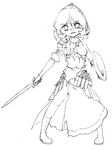  arthuria_(camel) camel_(dansen) dress full_body monochrome one_breast_out original shield sword torn_clothes weapon 