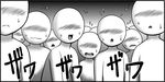  blush crowd embarrassed faceless flying_sweatdrops greyscale kaname_aomame monochrome open_mouth surprised sweatdrop wavy_mouth 
