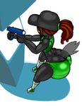  2016 animated anthro big_butt bird&#039;s-eye_view booty_shorts butt canine clothed clothing female footwear fur hair hat high-angle_view huge_butt hyper jiggling legwear mammal natalie_grayswift norithics ranged_weapon shorts skimpy socks solo tennis thick_thighs top weapon wide_hips wolf 
