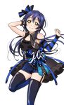  armpits artist_request bangs bare_shoulders blue_hair blush boots bow bracelet breasts brown_eyes collarbone detached_sleeves garter_straps hair_bow jewelry looking_at_viewer love_live! love_live!_school_idol_festival love_live!_school_idol_festival_after_school_activity love_live!_school_idol_project official_art punk shorts single_detached_sleeve small_breasts smile solo sonoda_umi striped thigh_boots thighhighs transparent_background 