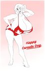  anthro big_breasts blush boosterpang breasts bulge canada cervine cleavage clothed clothing dickgirl huge_breasts hybrid hyper hyper_breasts intersex jamie_(boosterpang) looking_at_viewer mammal smile solo standing swimsuit 
