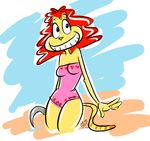  cat dr._hutchison dr_hutchison feline female grin hair hook mammal one-piece_swimsuit red_hair rocko&#039;s_modern_life rocko's_modern_life solo swimsuit unknown_artist 