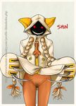  blazblue bottomless claws dark_skin grin hood hoodie naked_hoodie pubic_hair pussy shin shinshoku smile taokaka twintails uncensored 