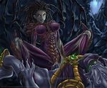  alien big_breasts black_hair breasts claws cleavage climax cowgirl_position cum cum_inside ejaculation eri_daiho female girl_on_top highres huge_breasts large_breasts monster_girl protoss rape sarah_kerrigan sex smile sperm spread_legs starcraft straddle uncensored vaginal yellow_eyes zeratul zerg 