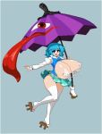  aqua_hair bikini_top breasts gigantic_breasts heterochromia pixel_art short_skirt skirt smile takorin tatara_kogasa tongue touhou umbrella 