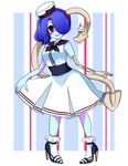  blue_skin breasts dress female hair_over_one_eye high_heels legs leviathan_(skullgirls) monster_girl red_eyes sailor_dress sailor_hat side_ponytail skullgirls squigly_(skullgirls) stitched_mouth stitches zombie 