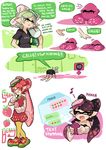  :p aori_(splatoon) bent_over black_hair black_shirt black_shorts brown_eyes casual cellphone closed_eyes comic cousins detached_collar domino_mask dress e-liter_3k_(splatoon) earrings eating eighth_note english fangs food food_on_head fruit fume gloves grey_hair holding holding_cellphone holding_food holding_phone holding_weapon hotaru_(splatoon) ice_cream_cone jewelry kneeling long_hair mask mole mole_under_eye musical_note object_on_head open_mouth phone pink_dress pointy_ears pout shirt short_hair short_sleeves shorts smartphone smile splatoon_(series) squid standing strapless strawberry t-shirt tentacle_hair tongue tongue_out weapon white_gloves wong_ying_chee 