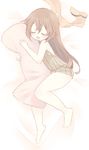  backless_dress backless_outfit bare_back bare_shoulders blush brown_eyes brown_hair dress dyute_(fire_emblem) fire_emblem fire_emblem_echoes:_mou_hitori_no_eiyuuou grey_sweater long_hair meme_attire naked_sweater open_mouth ponytail simple_background sleeping solo sweater sweater_dress teu_(navy) turtleneck turtleneck_sweater virgin_killer_sweater white_background 